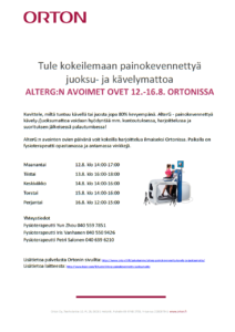 AlterG ilmainen painokevennetty kävelykokeilu Ortonissa 12.-16.8.2019